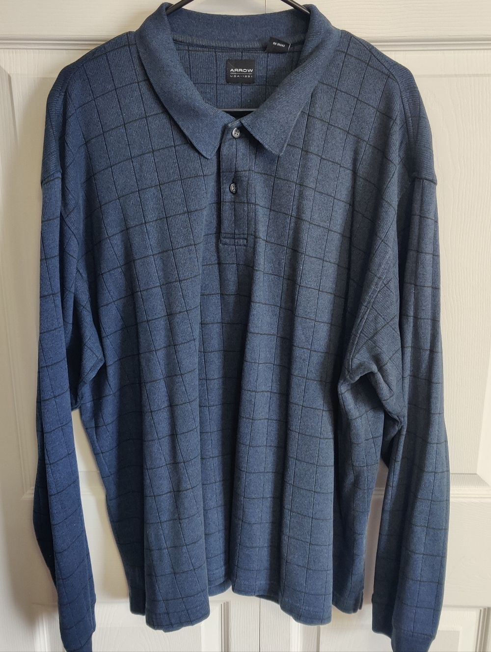 Arrow Men's XXL Blue Long Sleeve Shirt Button Up Polo Striped Checkered Sweater
